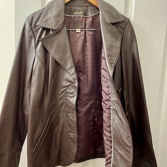 Vtg Wilsons Leather Women M Jacket Chocolate Brown Fitted 3 Button Pockets Lined - Picture 2 of 10
